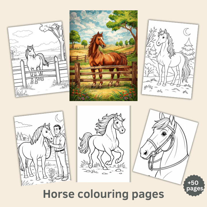 50+ Horse Colouring Pages – Digital Download for Kids & Adults