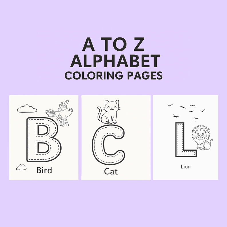 A to Z Alphabet Coloring Pages for Kids – Printable Letter Tracing Worksheets (PDF, PNG, JPG)