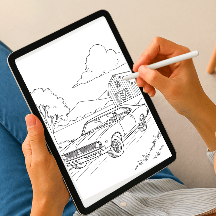 Classic Cars Coloring Pages for Adults: 100 Pages (PDF, JPG, PNG - Instant Download)