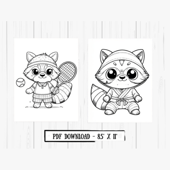 Cute Raccoon Moments Coloring Pages