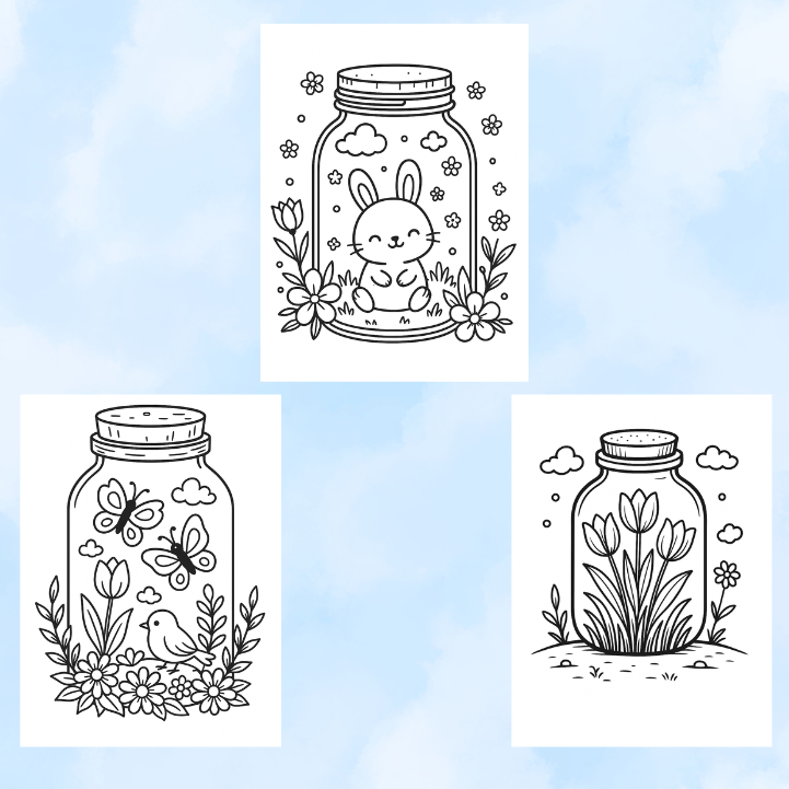 Cute Spring Jar Coloring Pages - Digital Download