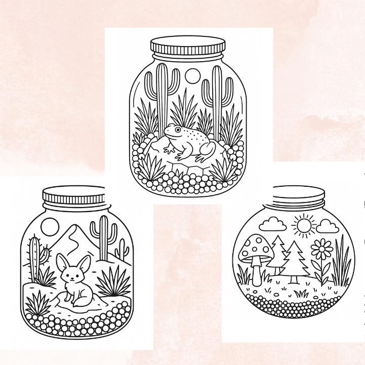 Cute Terrarium Jar Coloring Pages - Digital Download
