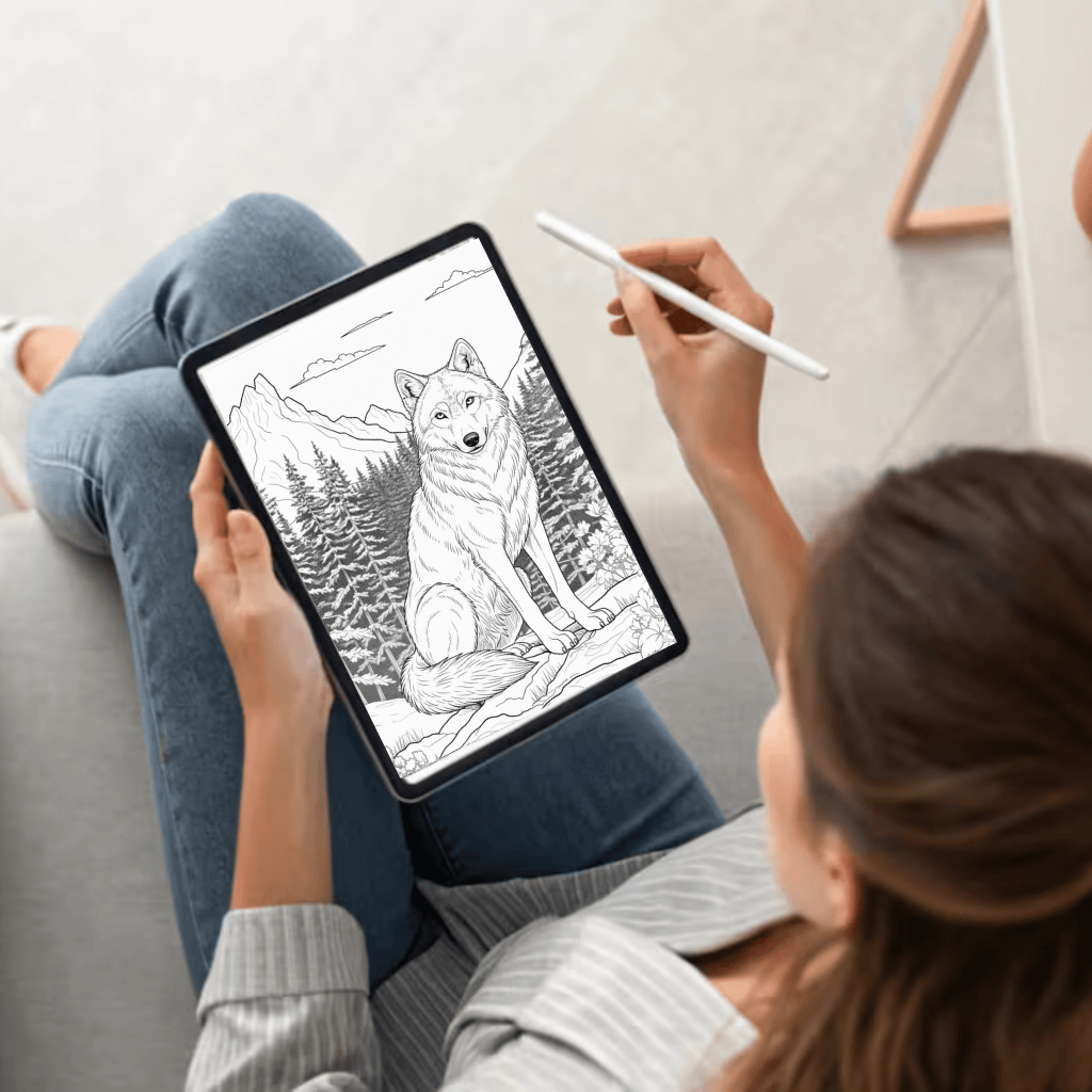 Wolf Coloring Pages – Beautiful Wild Wolf Scenes for Kids & Adults | Digital Download