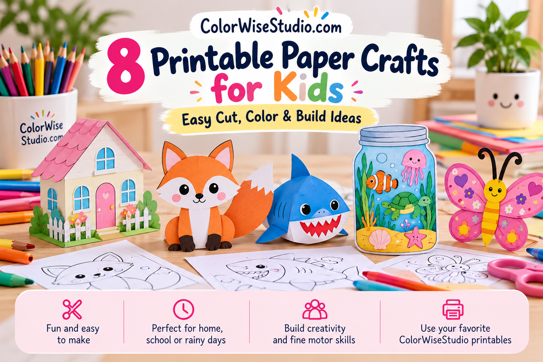 8 printable paper crafts for kids — cut, color and build craft ideas from ColorWiseStudio