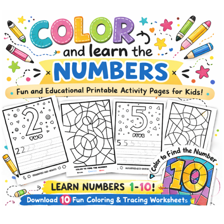Color & Trace Numbers Worksheets 1–10 | Preschool Printable