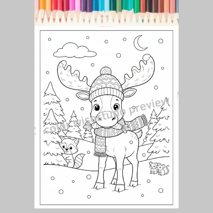 Winter Animals Coloring Pages – Digital Download PDF, PNG & JPG 46+ Pages for Kids