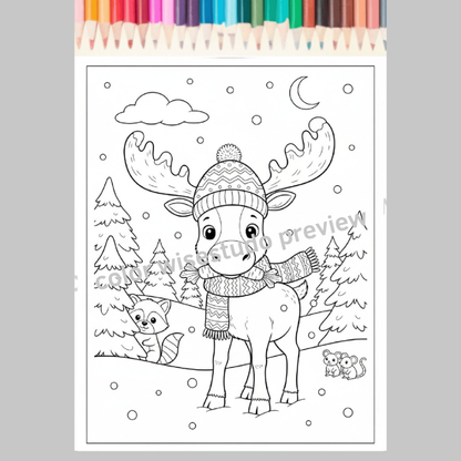 Winter Animals Coloring Pages – Digital Download PDF, PNG & JPG 46+ Pages for Kids
