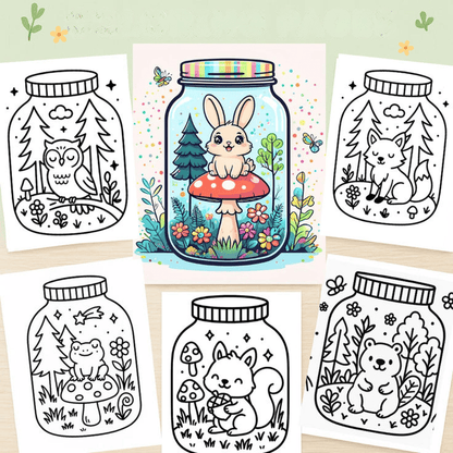 50 Cute Forest Jar Coloring Pages | Kawaii Printable Digital Download 50 Adorable Designs