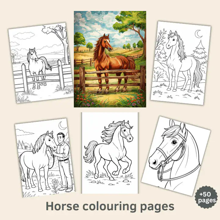 50+ Horse Colouring Pages – Digital Download for Kids & Adults
