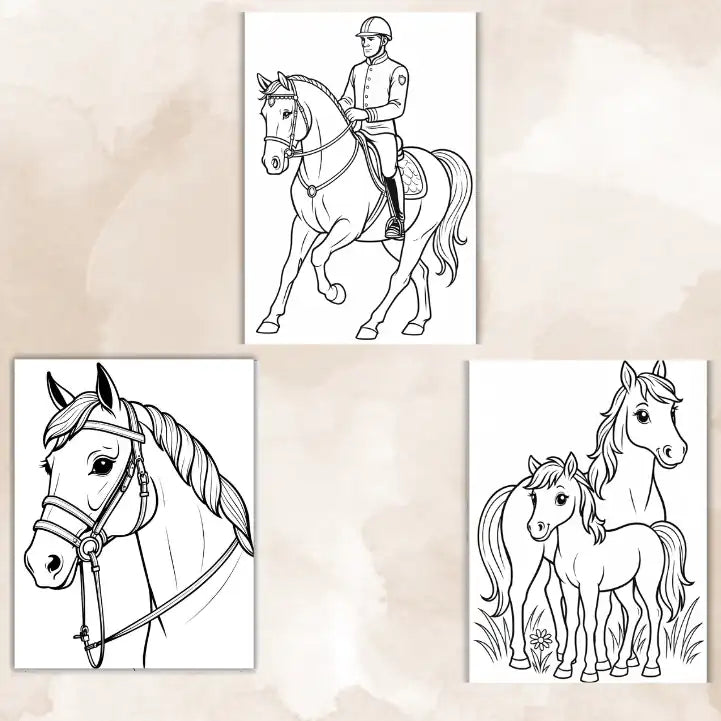 50+ Horse Colouring Pages – Digital Download for Kids & Adults