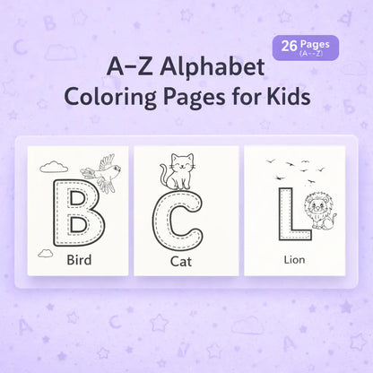 A to Z Alphabet Coloring Pages for Kids – Printable Letter Tracing Worksheets PDF, PNG, JPG