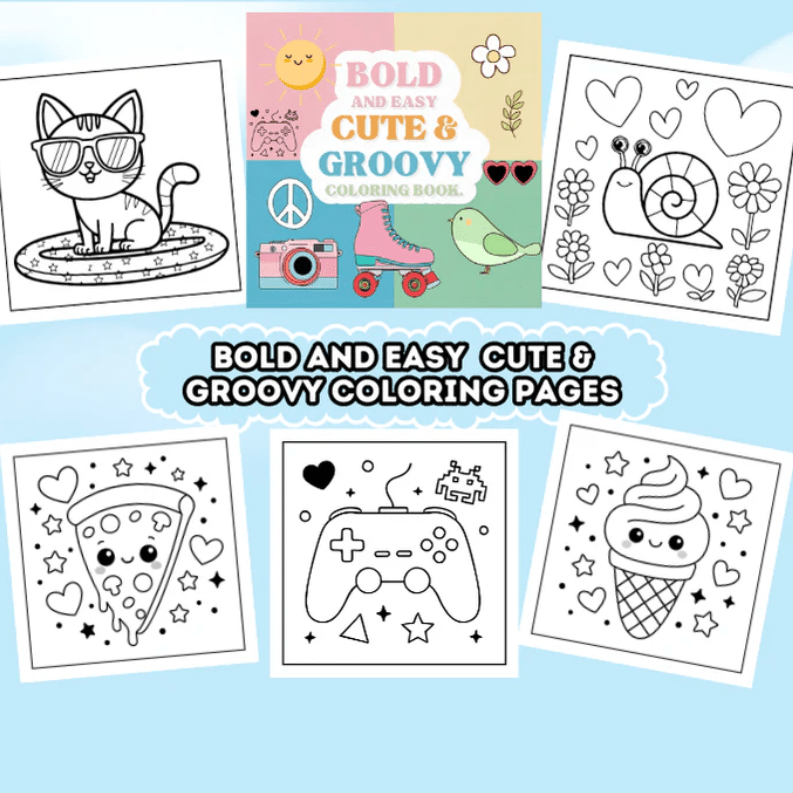 Bold And Easy Cute & Groovy Coloring Pages – ColorWiseStudio