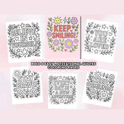 Bold & Easy Motivational Quotes Coloring Pages - Digital Download