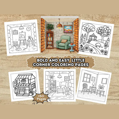 Bold and Easy Little Corner Coloring Pages - Digital Download
