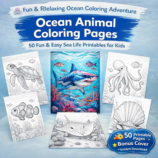 50 Fun Ocean Animal Coloring Pages – Perfect for Kids & Adults | Instant Download