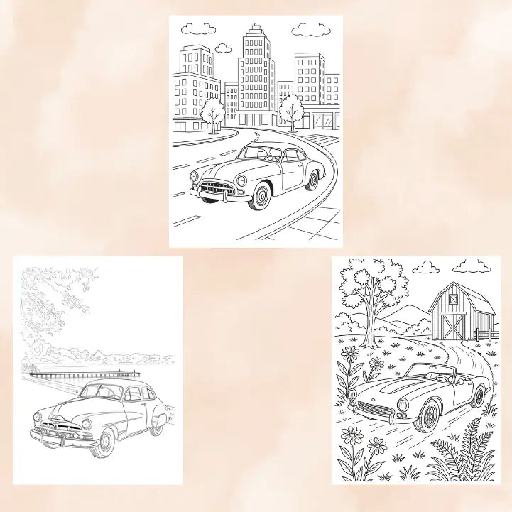 Classic Cars Coloring Pages for Adults: 100 Pages PDF, JPG, PNG - Instant Download