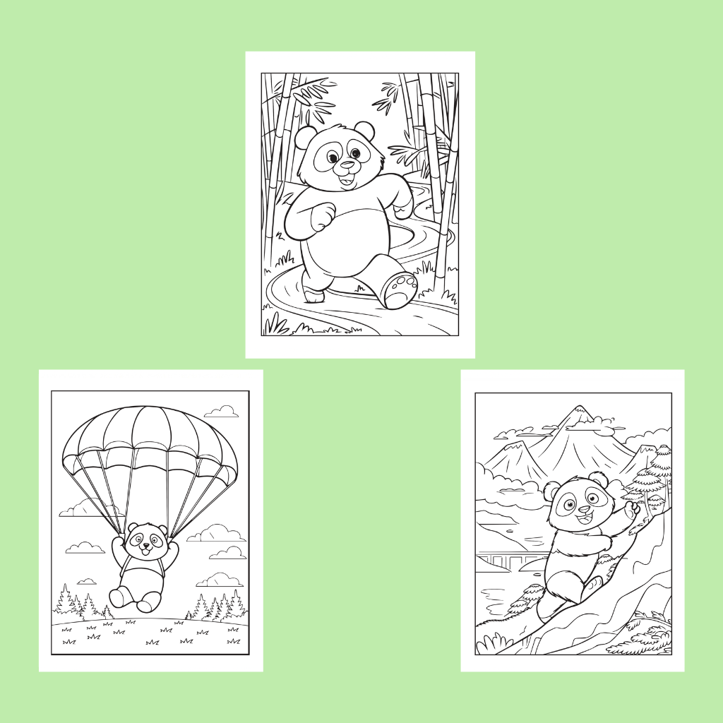 Cute Panda Coloring Pages for Kids – Digital Download
