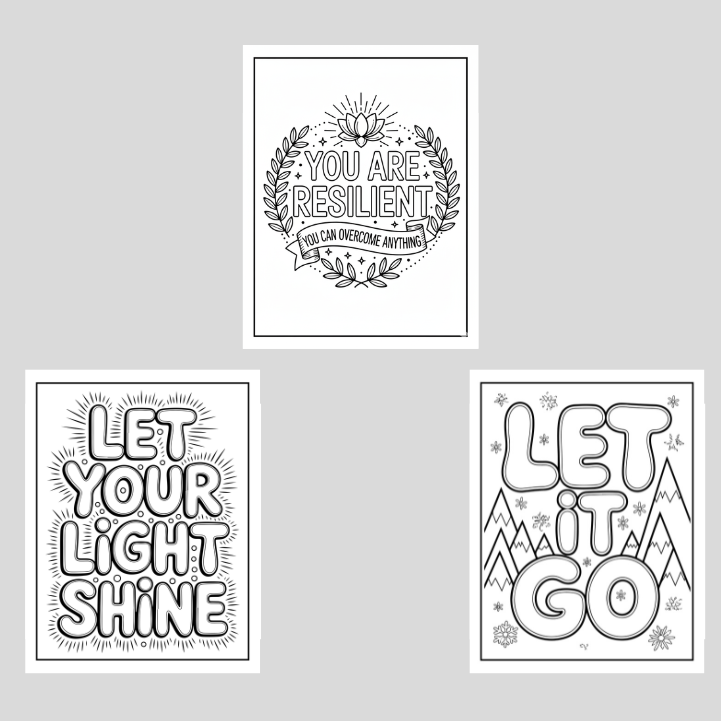 Mental Health Coloring Pages – Inspirational Affirmations for Relaxation | Printable PDF, PNG & JPG