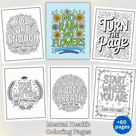 Mental Health Coloring Pages – Inspirational Affirmations for Relaxation | Printable PDF, PNG & JPG