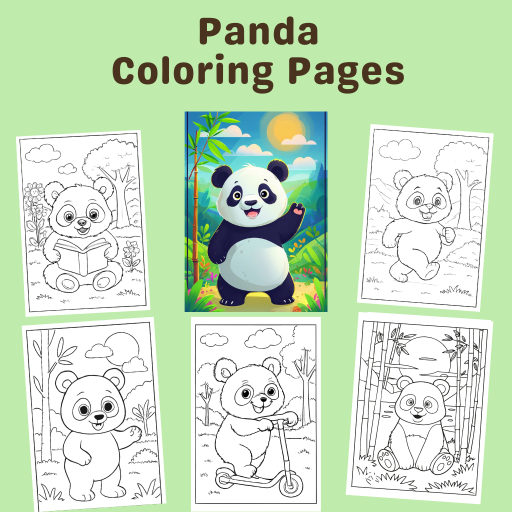 Cute Panda Coloring Pages for Kids – Digital Download