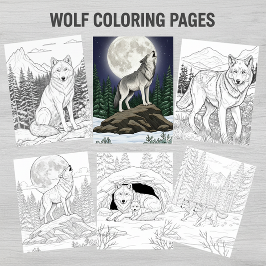Wolf Coloring Pages – Beautiful Wild Wolf Scenes for Kids & Adults | Digital Download
