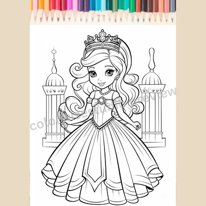 Cute Princess Coloring Pages for Kids | Printable Princess Coloring Book for Girls | Digital Download PDF PNG JPG