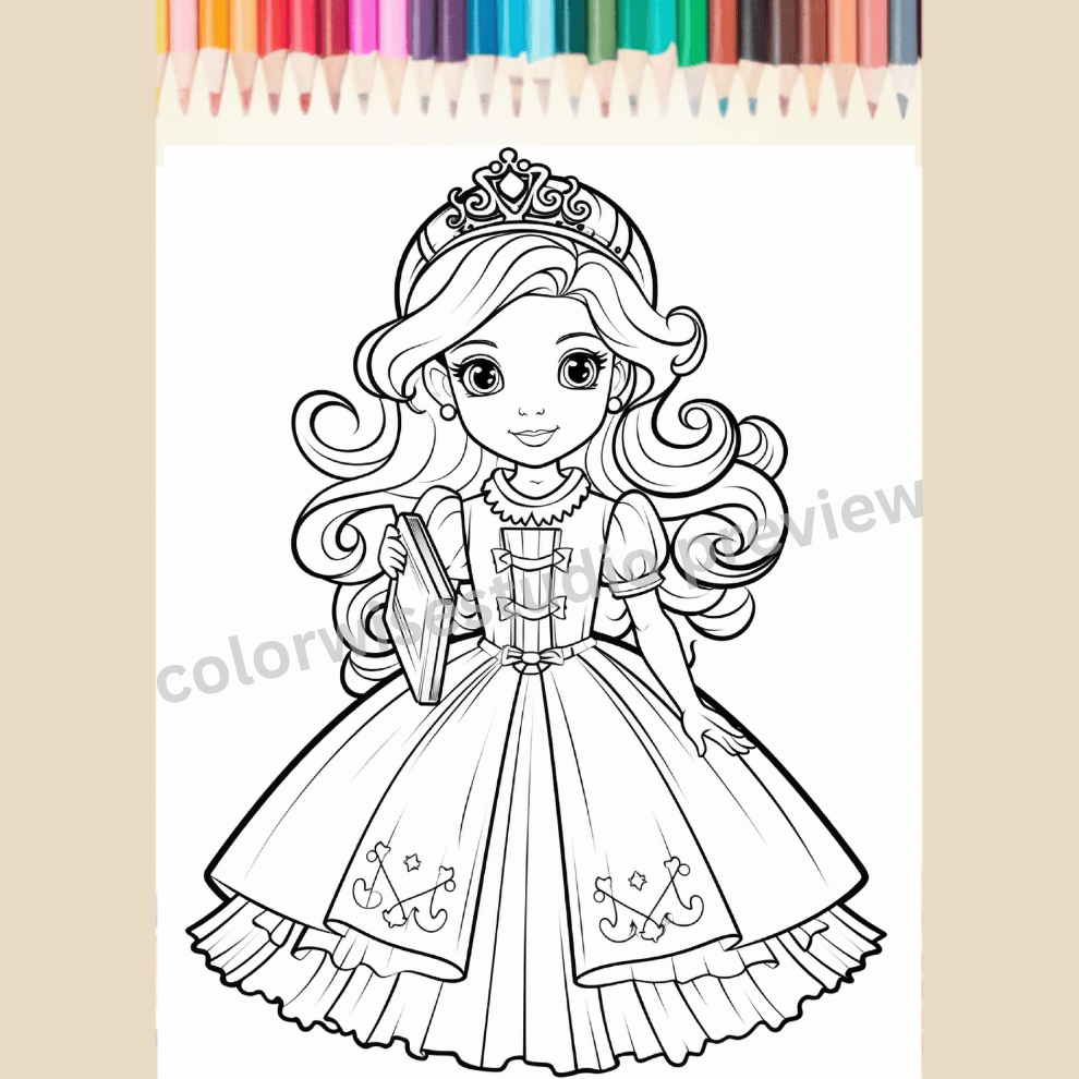Cute Princess Coloring Pages for Kids | Printable Princess Coloring Book for Girls | Digital Download PDF PNG JPG