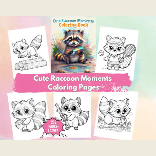 Cute Raccoon Moments Coloring Pages