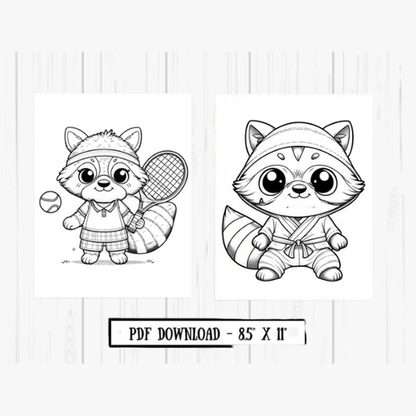 Cute Raccoon Moments Coloring Pages
