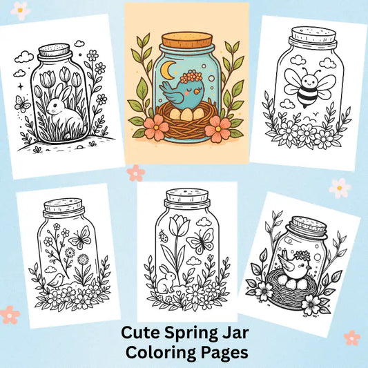 Cute Spring Jar Coloring Pages - Digital Download