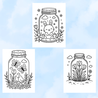 Cute Spring Jar Coloring Pages - Digital Download