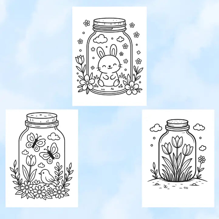 Cute Spring Jar Coloring Pages - Digital Download