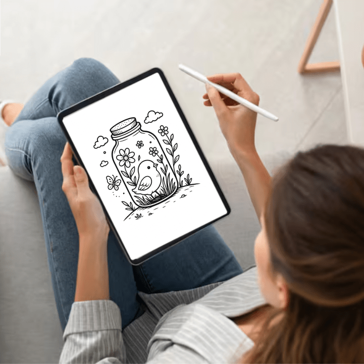Cute Spring Jar Coloring Pages - Digital Download