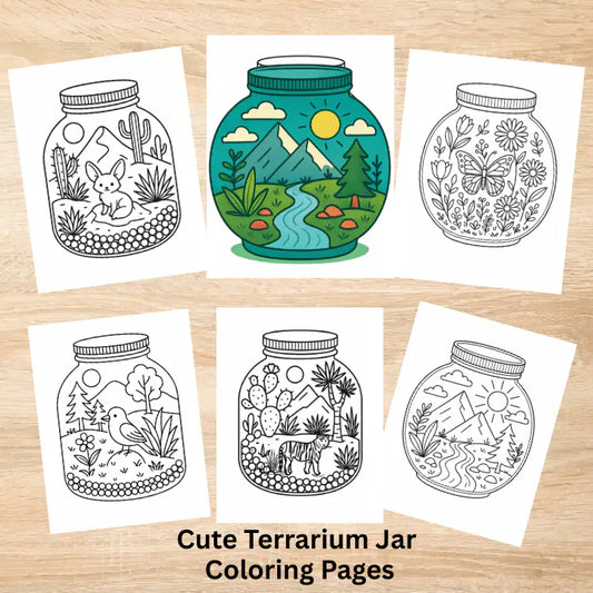 Cute Terrarium Jar Coloring Pages - Digital Download