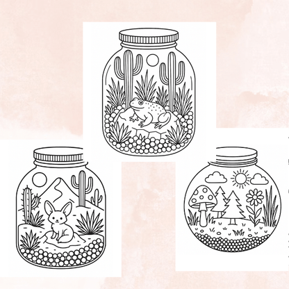 Cute Terrarium Jar Coloring Pages - Digital Download