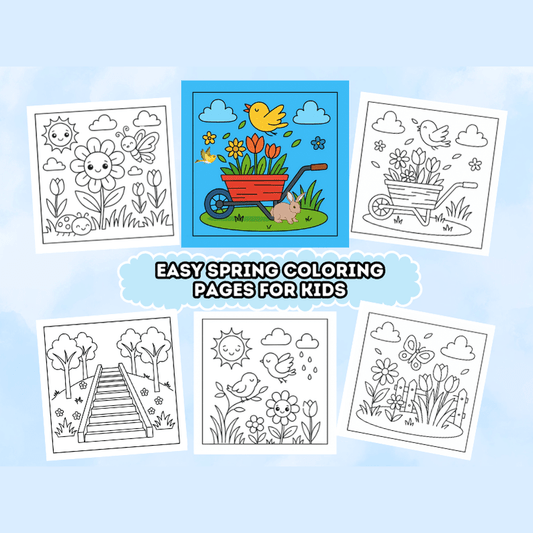 Easy Spring Coloring Pages for Kids – Digital Download