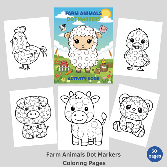 Farm Animals Dot Markers Coloring Pages for Kids – 50 Printable Pages (Digital Download)