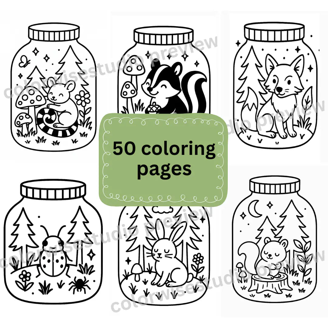 50 Cute Forest Jar Coloring Pages — Kawaii Printable Digital Download