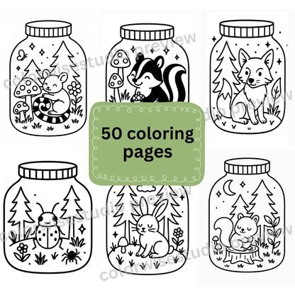 50 Cute Forest Jar Coloring Pages — Kawaii Printable Digital Download