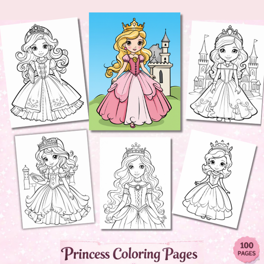 Cute Princess Coloring Pages for Kids | Printable Princess Coloring Book for Girls | Digital Download PDF PNG JPG