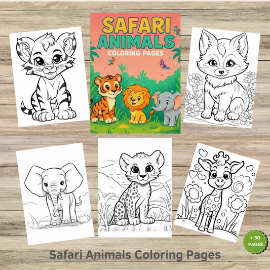 Safari Animals Coloring Pages for Kids Printable PDF + PNG