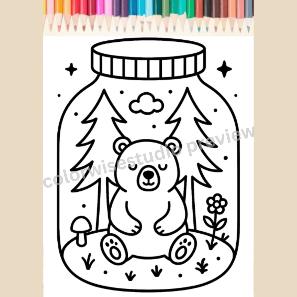 50 Cute Forest Jar Coloring Pages | Kawaii Printable Digital Download (50 Adorable Designs)