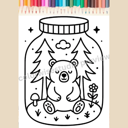 50 Cute Forest Jar Coloring Pages | Kawaii Printable Digital Download (50 Adorable Designs)