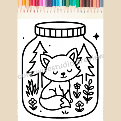50 Cute Forest Jar Coloring Pages | Kawaii Printable Digital Download (50 Adorable Designs)