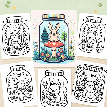 50 Cute Forest Jar Coloring Pages | Kawaii Printable Digital Download (50 Adorable Designs)
