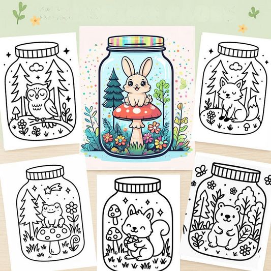 50 Cute Forest Jar Coloring Pages | Kawaii Printable Digital Download (50 Adorable Designs)