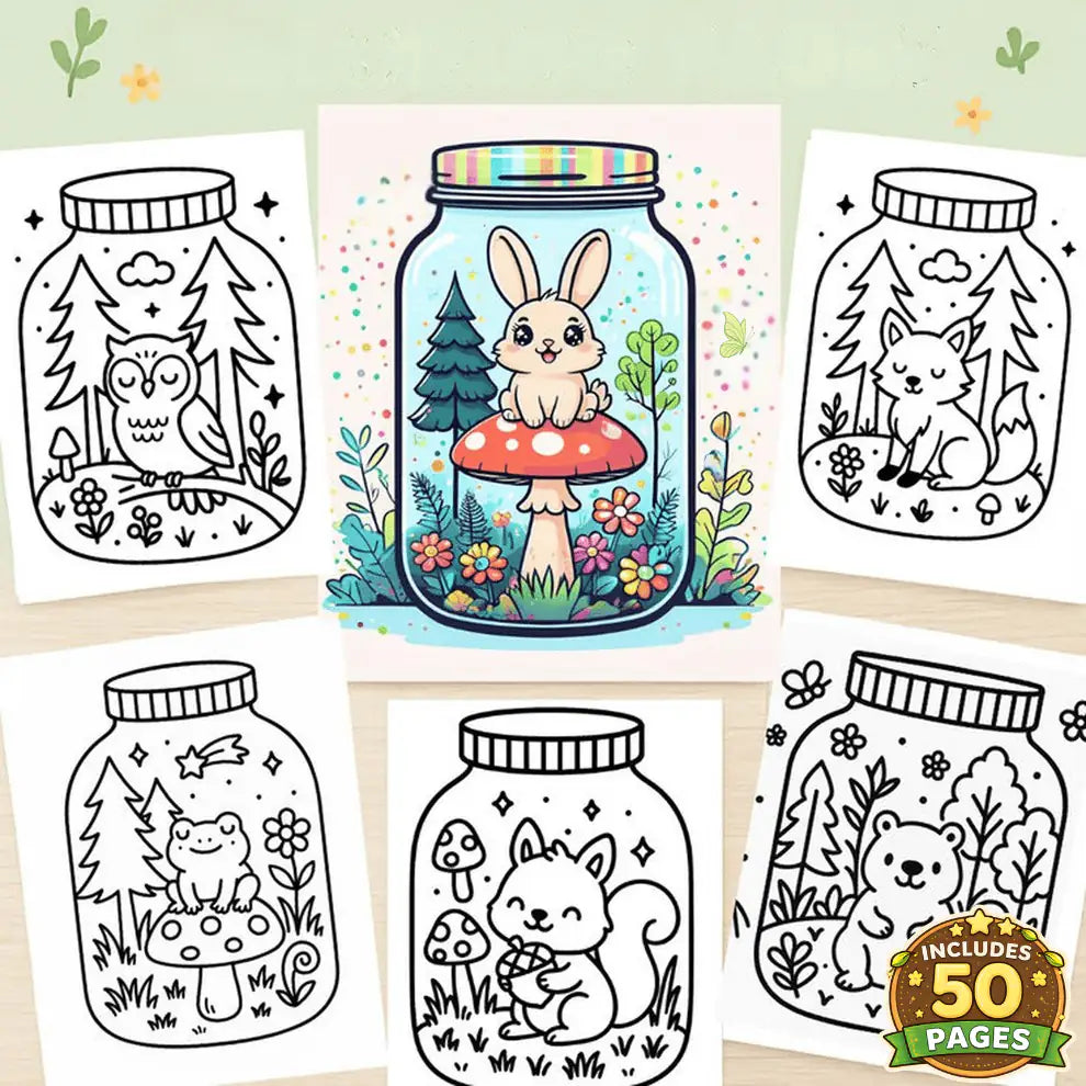 50 Cute Forest Jar Coloring Pages — Kawaii Printable Digital Download
