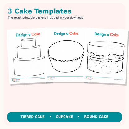 Three actual cake templates from the printable PDF