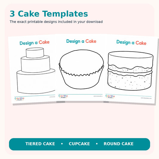Three actual cake templates from the printable PDF