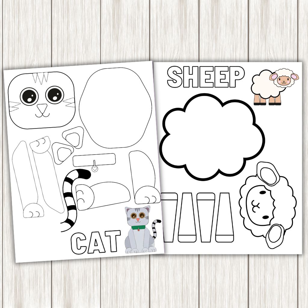 Cut & Paste Animals Worksheets for Kids – 16 Printable Pages Instant Download